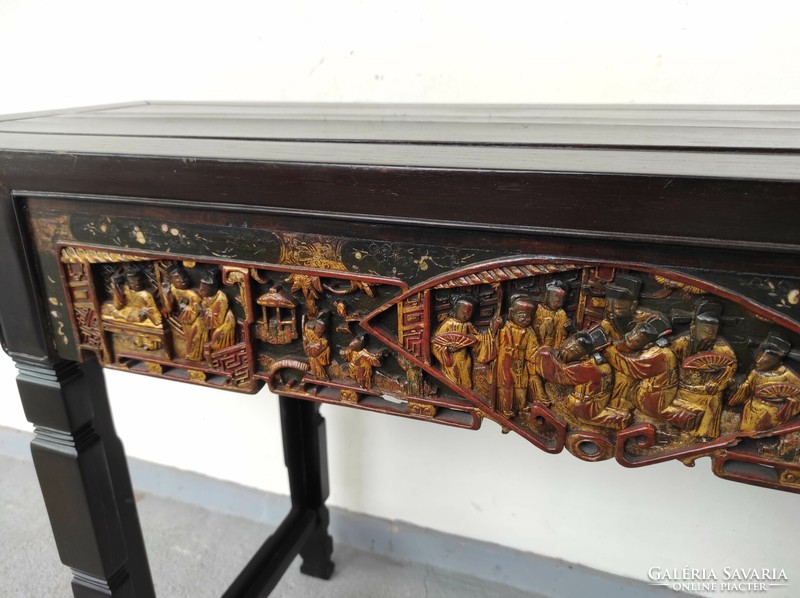 Antique Chinese Asian console table patina gilded painted multi-seat richly carved furniture 611