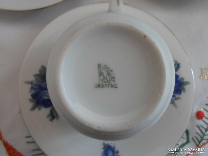 Drasche porcelán kék rózsás kávéscsészék (kávés, csésze, csészealj)