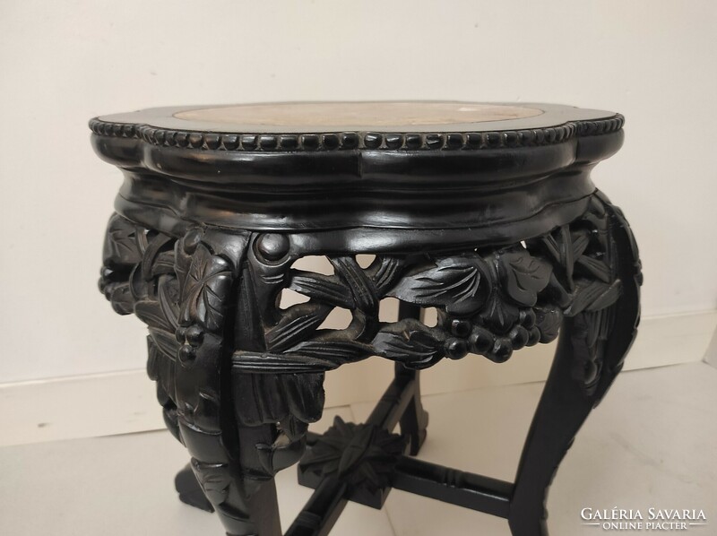 Antik kínai bútor asztal dúsan faragott márványlapos kaspó váza tartó 122