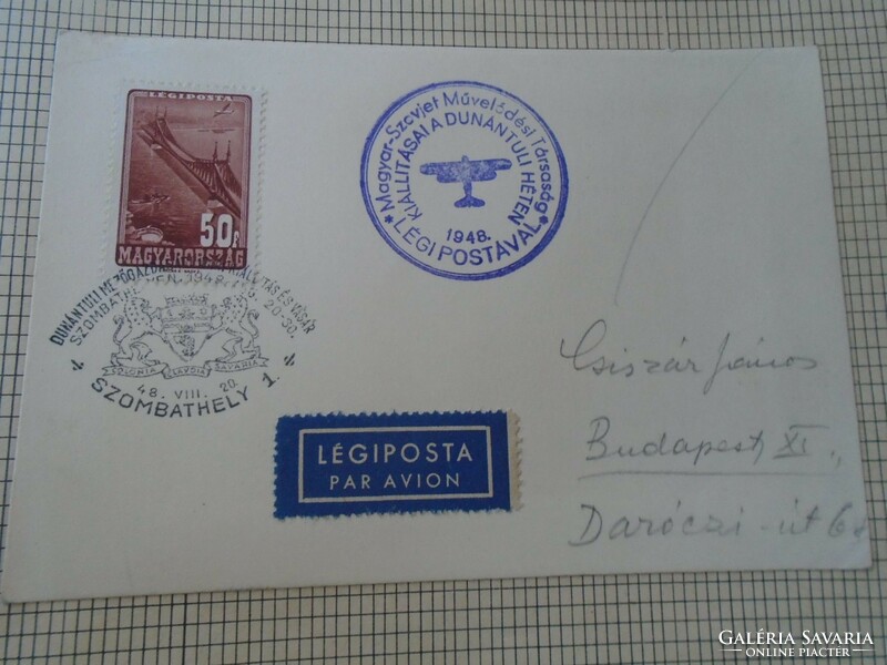 Za414.49 Occasional stamp-airmail transdanubian industrial fair-szombathely 1948 colonia claudia savaria