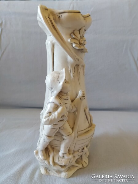 Antique Art Nouveau majolica vase with figure of a fisherman boy 28 cm