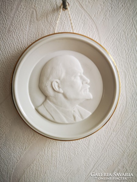 Herendi porcelán jelzett fali dísz, fali kép plakett Lenin