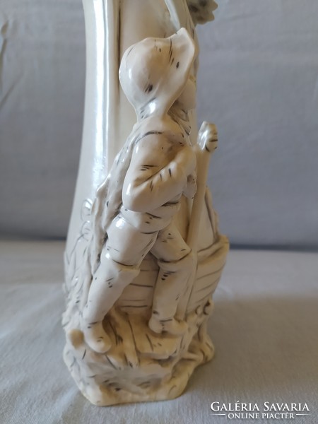 Antique Art Nouveau majolica vase with figure of a fisherman boy 28 cm
