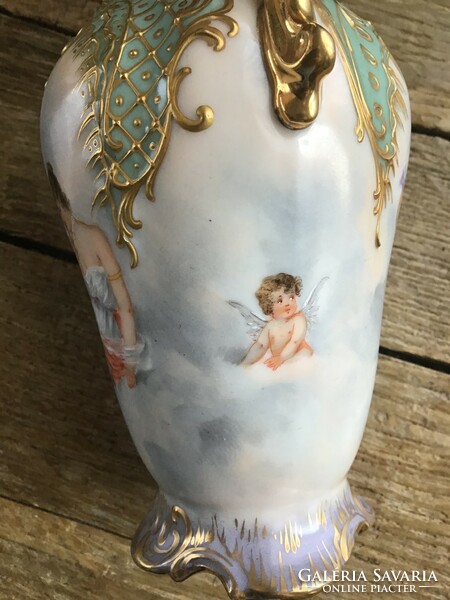 Antique hand-painted royal vienna-alt wien porcelain vase with a pair of putti