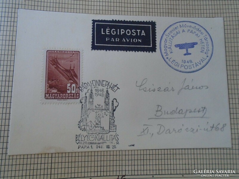 ZA414.55  Alkalmi bélyegzés- LÉGIPOSTA -PÁPA   Látogassa a pápai ünnepi hét 1848-1948 kiállításait