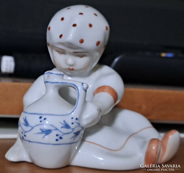Zsolnay porcelain figure, girl with a jug