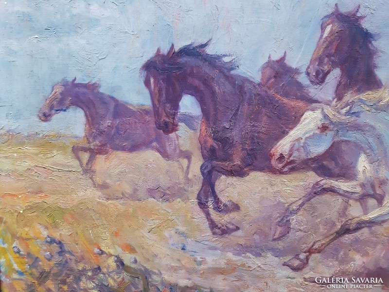 Endre of Cluj (1901-1945) galloping horses on the hortobágy