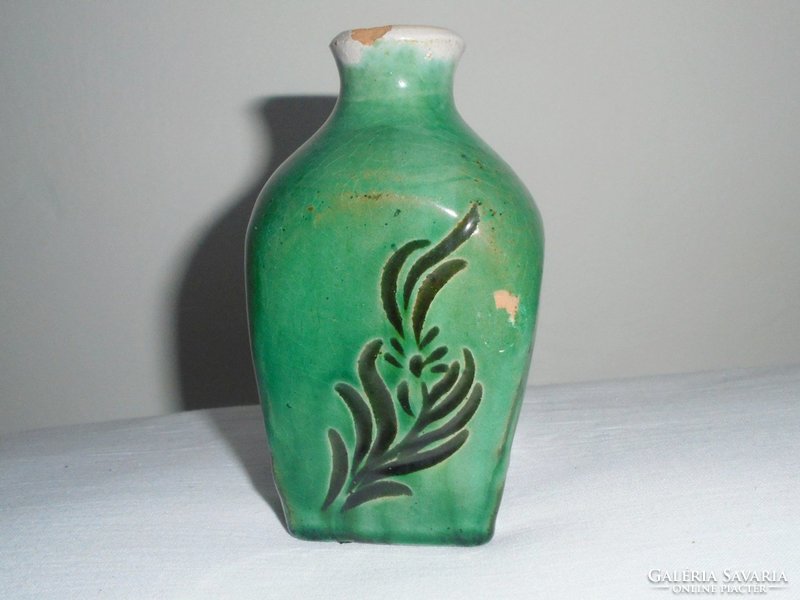 Antique folk folk art handicraft ceramic butella butykos - 11.6 Cm high