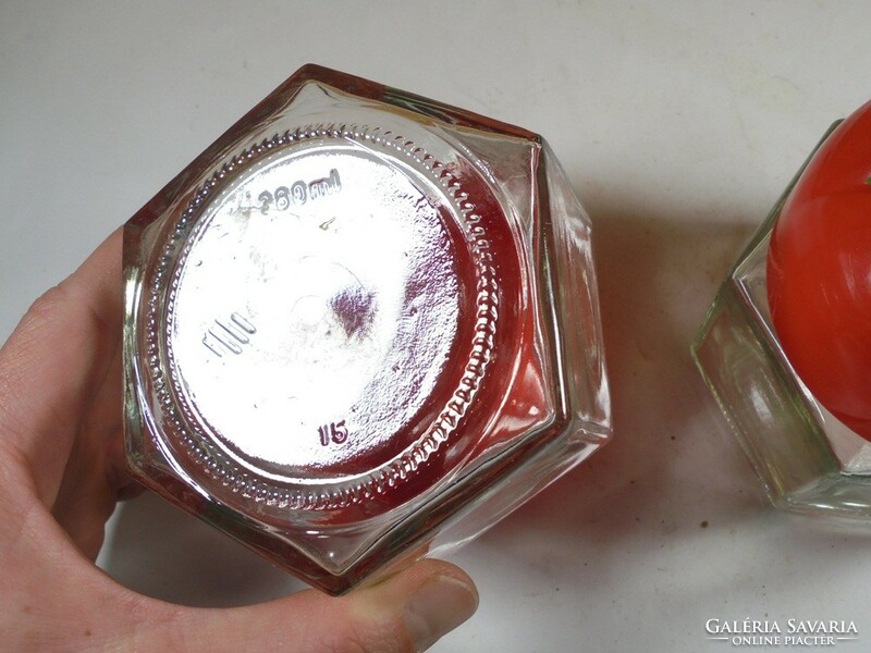 Retro régi jelzett 6 szögű üveg edény fűszertartó cukortartó tartó tároló-paradicsom alakú tető-2 db