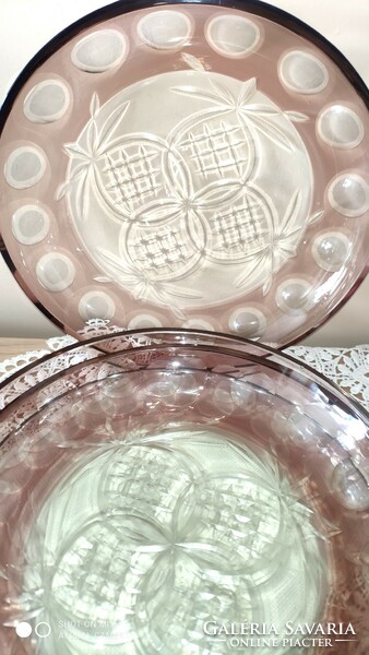 Wonderful pale blueberry engraved, peeled lead crystal plates