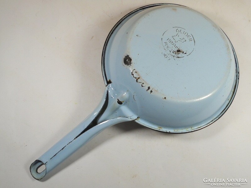 Retro old enameled frying pan with handle - marked - 17 cm diameter
