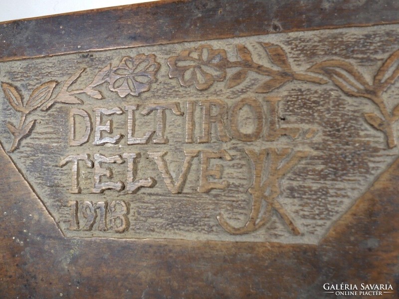 Antique old wooden carved box gift box small chest chest - inscription: filled with deltirol jk 1918