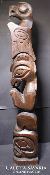 Indian totem! Abner Johnson Signed Wood Sculpture (Native American Art, Native Religious Object, Carving)