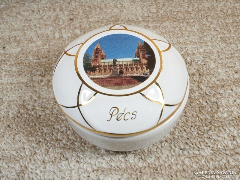 Régi retro jelzett porcelán bonbonier dísz-H.M. Kolor Hungary-Pécs szuvenír turista emlék-kb 1980