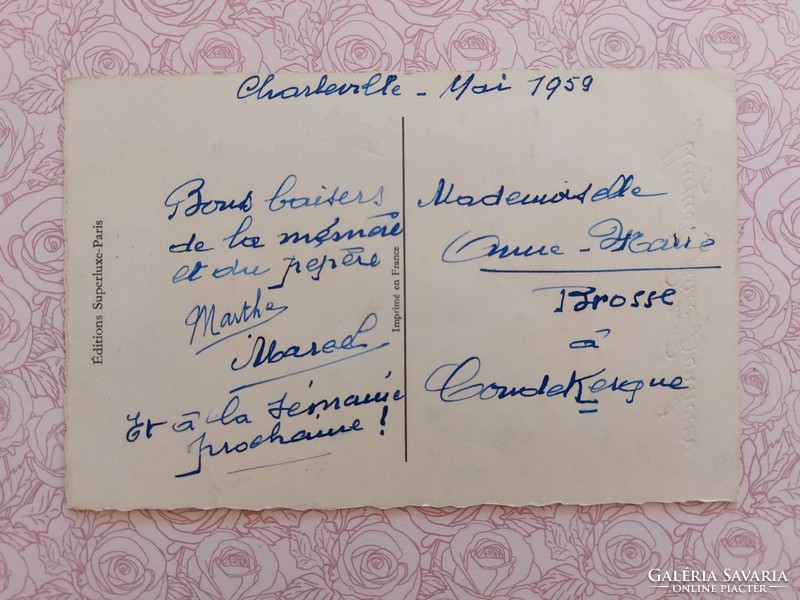 Régi képeslap 1959 csillámos levelezőlap gyöngyvirág