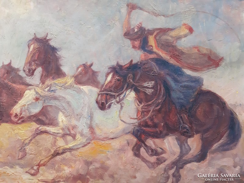 Endre of Cluj (1901-1945) galloping horses on the hortobágy