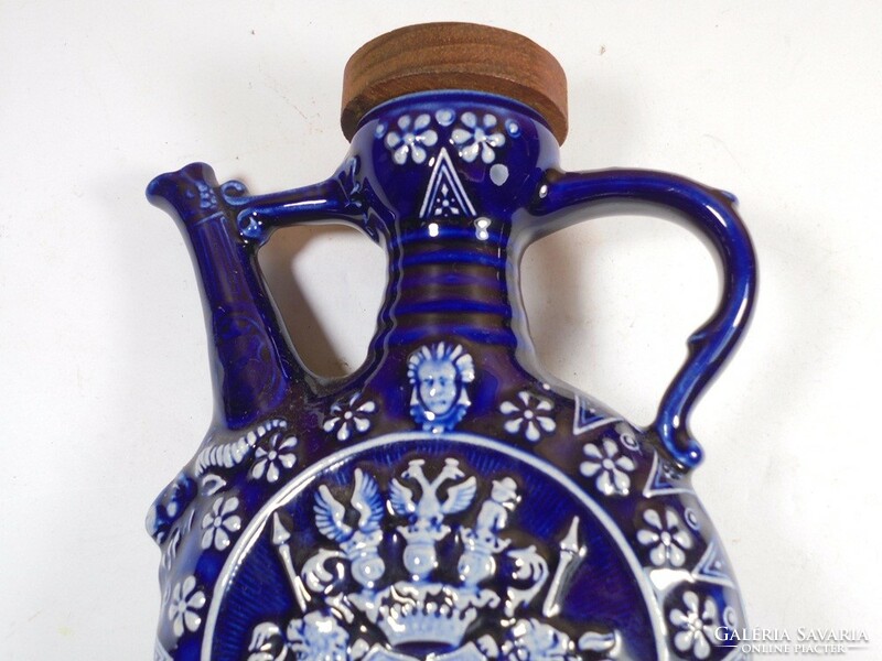 Retro régi - Honosetvi XVS - kék mázas festett kerámia korsó kancsó dugóval - domború címer minta
