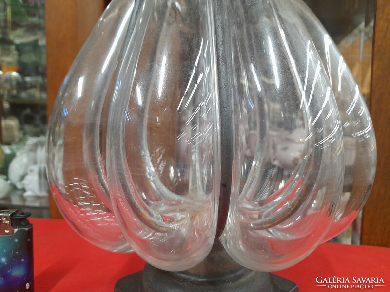 Italian murano 50s-60s art deco blown glass vase with forged metal fittings, art object. 38 Cm.
