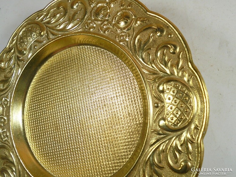 Retro old aluminum aluminum gold colored metal tray serving bowl - convex decorative pattern
