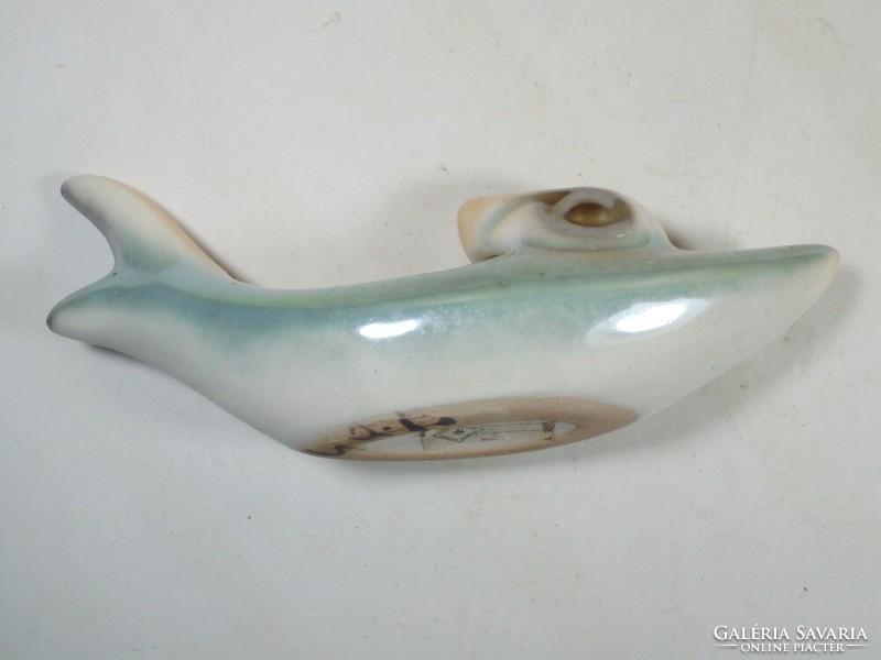 Retro régi jelzett iparművész iparművészeti kerámia hal halacska figura tál
