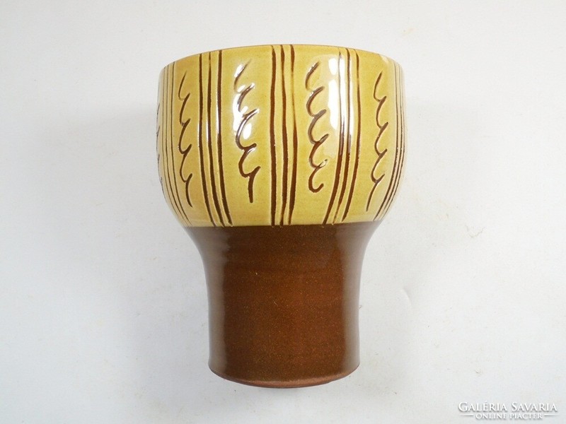 Retro old fiber small small vase glazed painted ceramic fired clay -10 cm high
