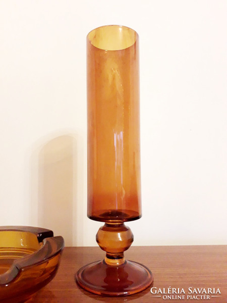 Retro glass vase ashtray amber 2 pcs