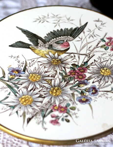 Secession, bird, bird-decorated faience tray, coaster, heat tray, wall decoration