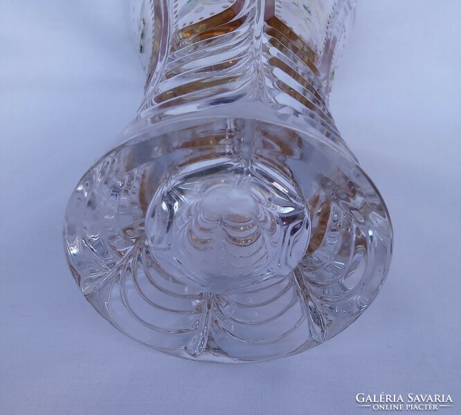 Bohemia Czech crystal vase with protruding enamel painting, hand gilding