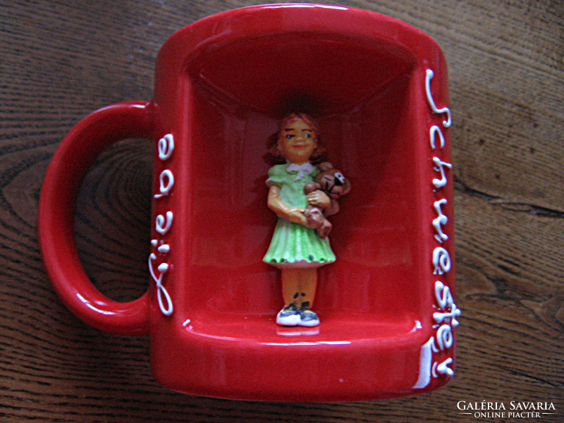 3D liebe schwester mug with little girl teddy bear statue