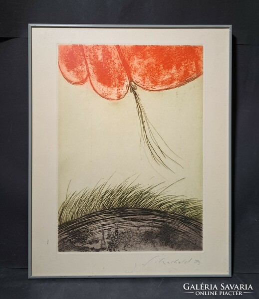 Jorge machold (1940-2015): abstract composition, 1973 (colored etching) - German artist
