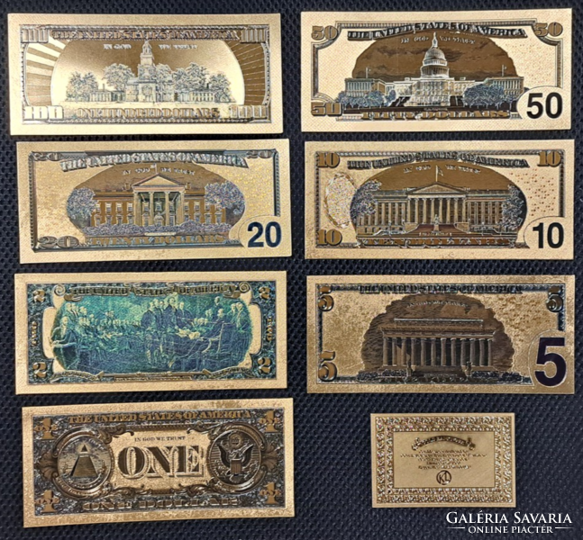 24 karátos aranyozott Amerika, 1901. évi dollár bankjegy sor, replika
