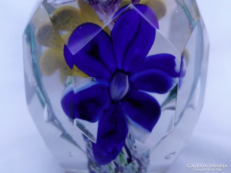 Czech glass paperweight with spring flowers from the 1950s