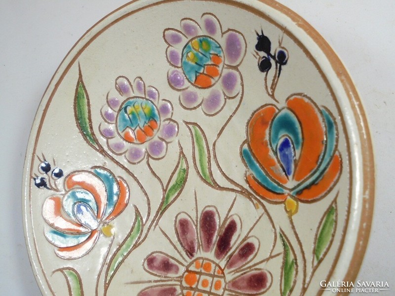 Old retro folk art folk craft ceramic wall plate wall bowl plate decorative plate - 14 cm diameter
