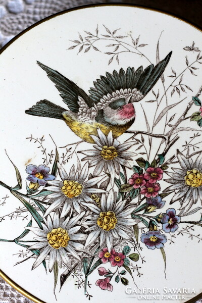 Secession, bird, bird-decorated faience tray, coaster, heat tray, wall decoration