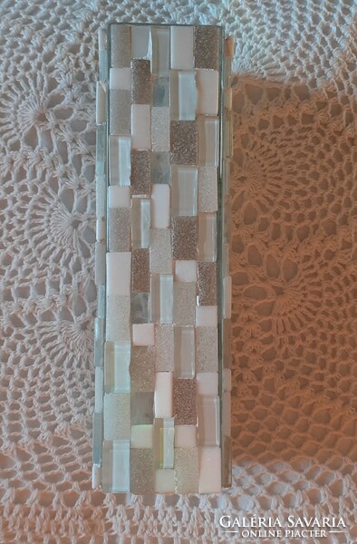 Fehér-bézs mozaik üveg váza