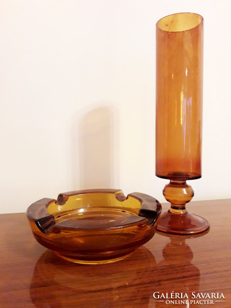 Retro glass vase ashtray amber 2 pcs