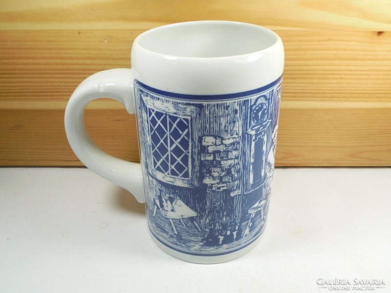 Old retro lowland porcelain beer mug, painted pub scene, approx. From the 1970s