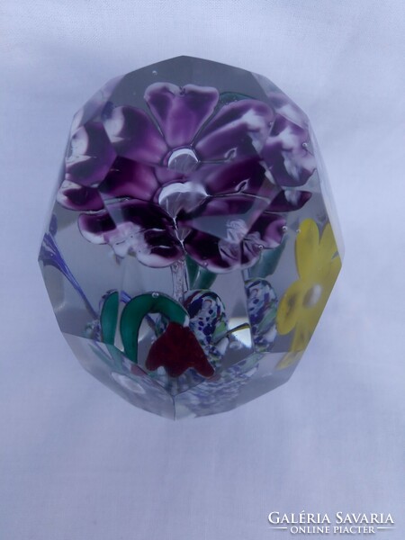 Czech glass paperweight with spring flowers from the 1950s