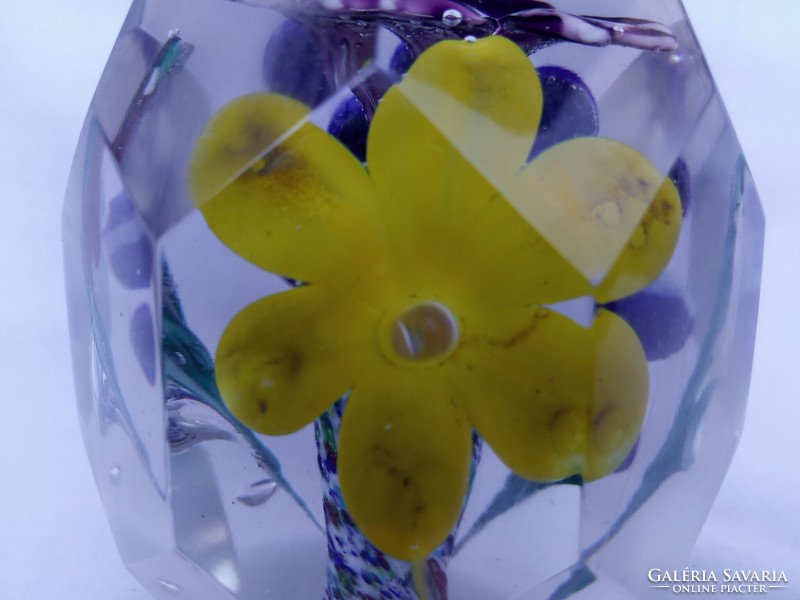 Czech glass paperweight with spring flowers from the 1950s