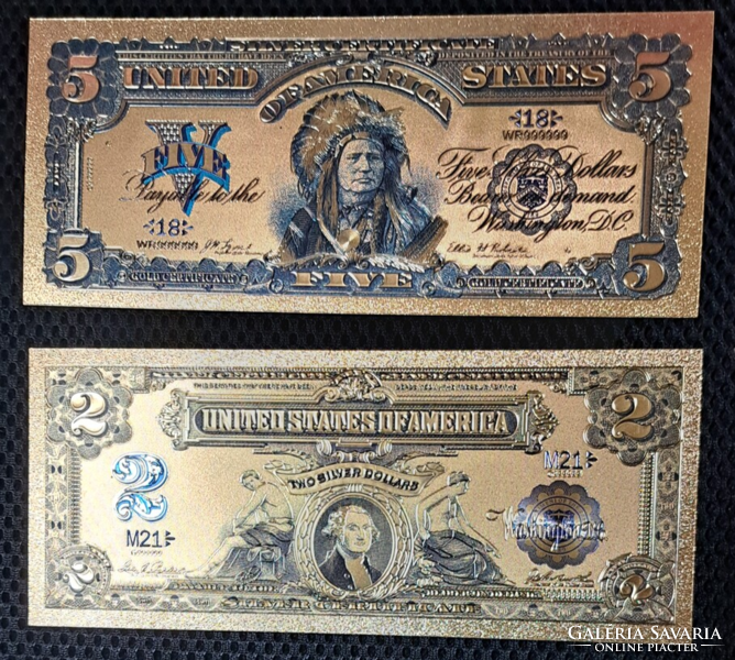24 karátos aranyozott Amerika, dollár bankjegy sor, 4 db (indián) replika