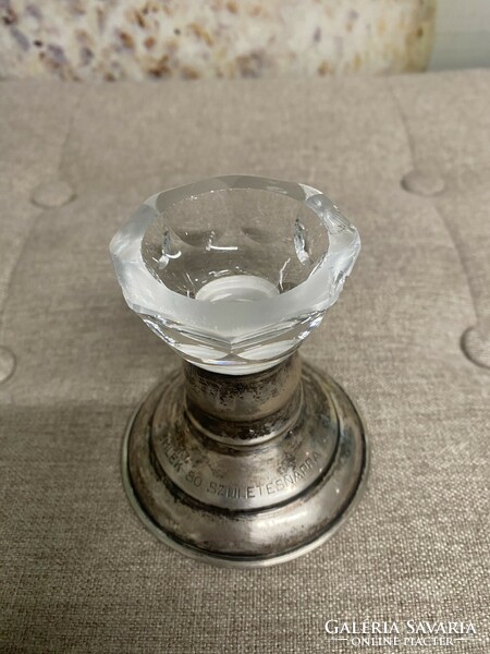 Crystal candle holder with silver base a35