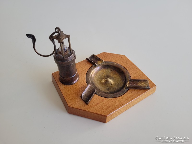 Régi vintage bányász emlék szuvenír réz lámpa lámpás hamuzó asztali dísz