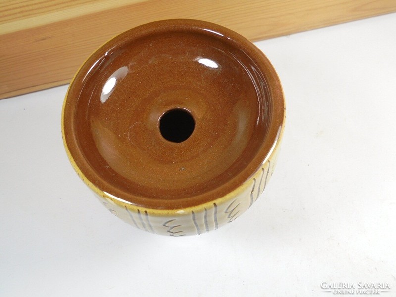 Retro régi szálas kis kicsi váza mázas festett kerámia égetett agyag -10 cm magas