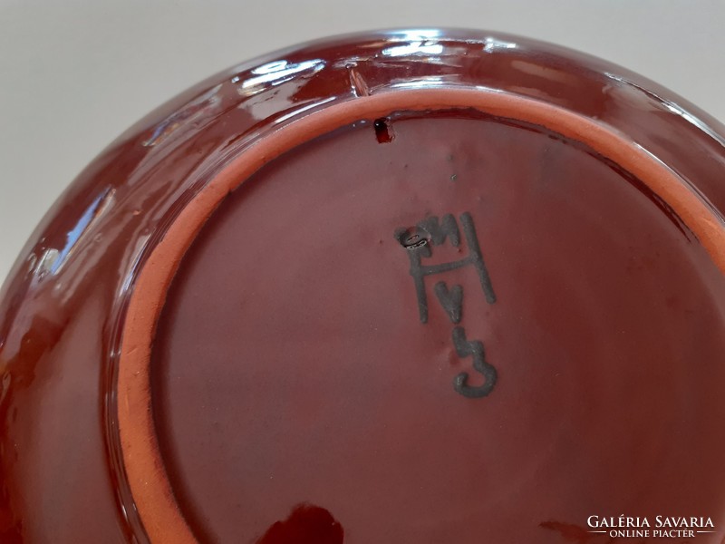 Régi Hódmezővásárhelyi barna kerámia falitányér falidísz HMV népi tányér