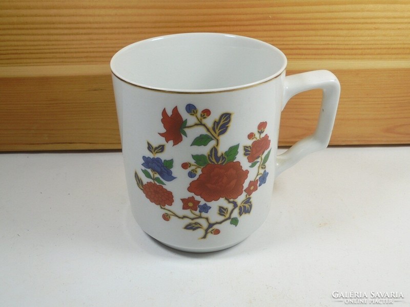 Retro old glazed marked flower floral Chinese porcelain mug - 9.4 cm high