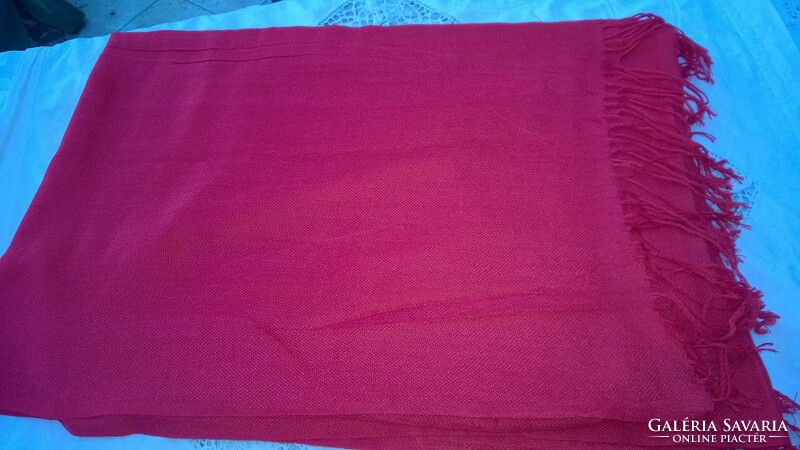 Fringed stole-scarf - red - excellent piece 186x68 cm