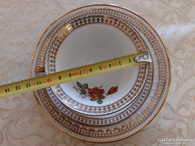 Régi Bavaria Winterling porcelán csésze rózsás vintage reggeliző készlet 3 db