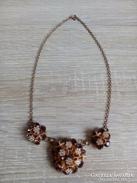 Old rhinestone stone flower necklaces