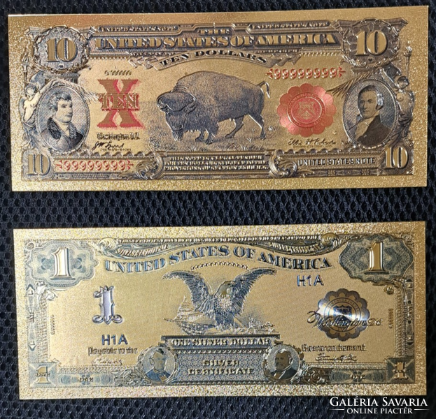 24 Carat gold-plated America, dollar banknote row, 4 (Indian) replicas