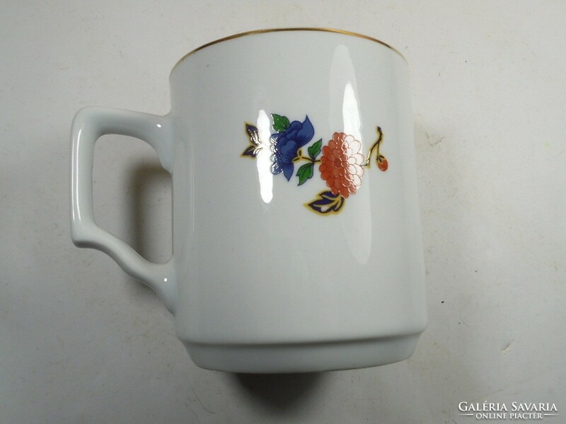 Retro old glazed marked flower floral Chinese porcelain mug - 9.4 cm high